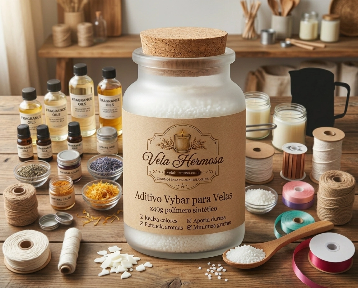 Aditivo vybar mezclado cera derretida parafina velas artesanales acabado Colombia