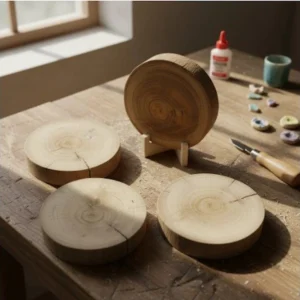 Bases Rodajas de Madera para Velas recordatorios 8cm x4 unidades natural Colombia