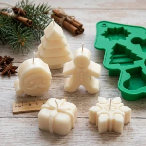 Velas navideñas arbolito copo nieve desmoldadas molde silicona artesanal Colombia