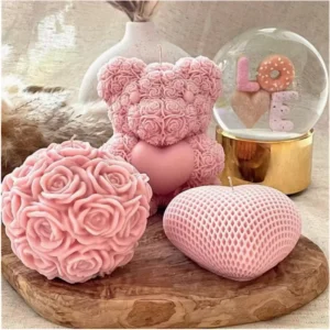 trio moldes silicon osito corazon rosas
