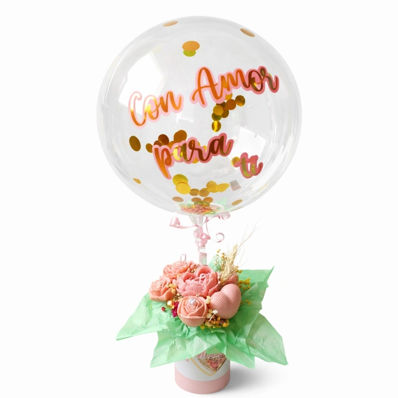 bouquet san valentín flores vela artesanal taza personalizada globo burbuja Colombia