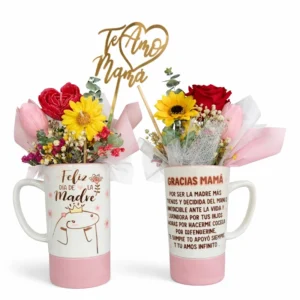 Taza Floral Personalizada con Flores de Vela artesanal mug sublimado topper dorado Colombia