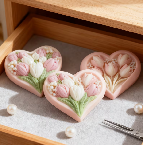 Molde Silicon de Corazon Tulipanes para Velas - Image 2