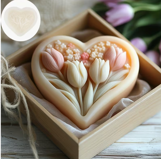 Molde Silicon de Corazon Tulipanes para Velas