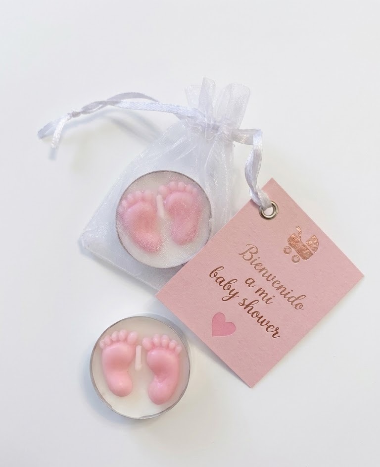 Recordatorio Vela Huellas Para Baby Shower