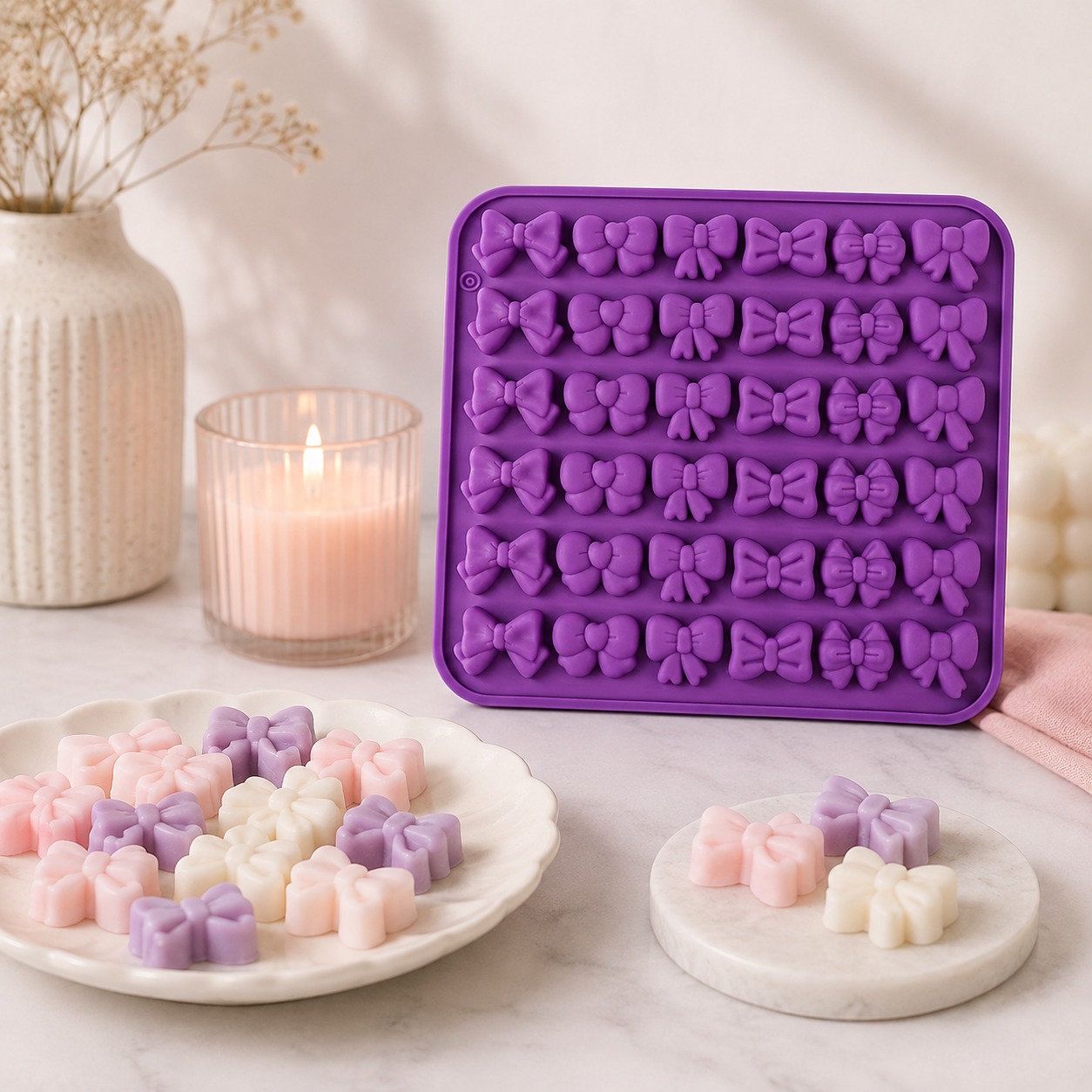 Molde Silicon Moñitos Coquette Wax Melts 36 cavidades 20x17cm velas Colombia