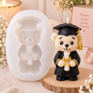Molde Silicon Oso de Graduación para Velas 3D birrete toga diploma relieve Colombia